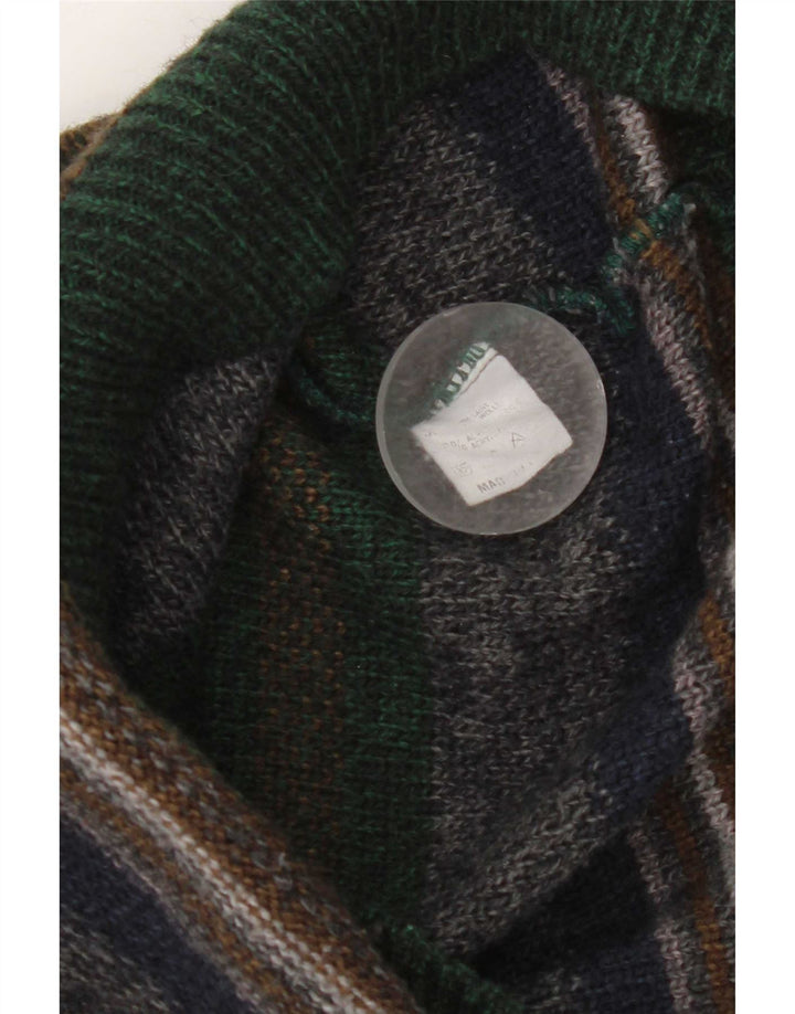Vintage herre ærmeløs cardigan sweater Medium flerfarvet stribet uld