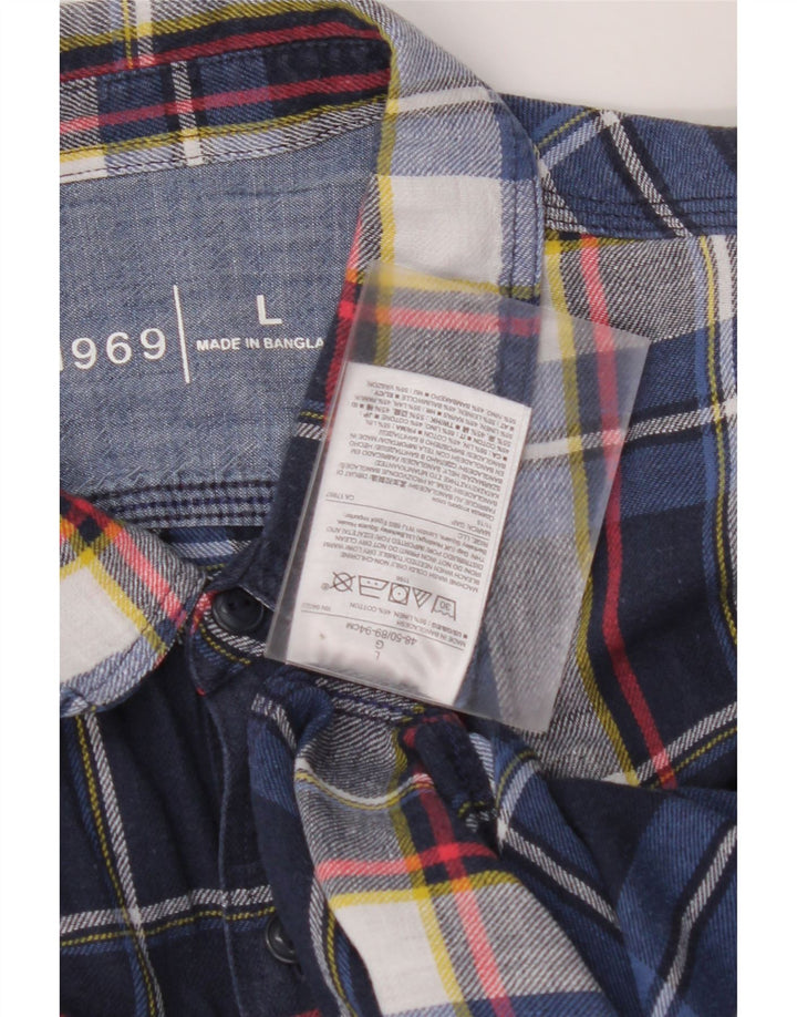 GAP Camicia da uomo in flanella, lino a quadri blu navy grande
