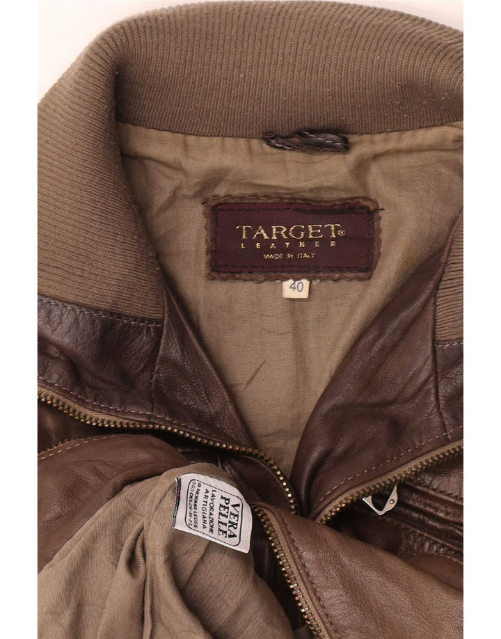 Vintage Womens Crop Leather Jacket IT 40 Small Brown