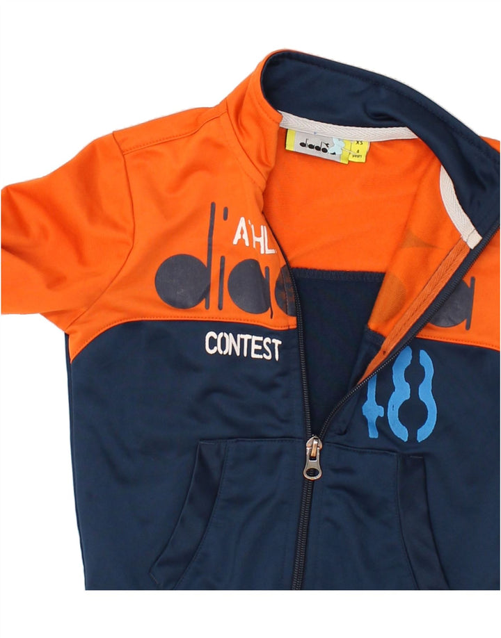 DIADORA Boys Graphic Tracksuit Top Jacket 3-4 Years XS Orange Colourblock | Vintage Diadora | Thrift | Second-Hand Diadora | Used Clothing | Messina Hembry 