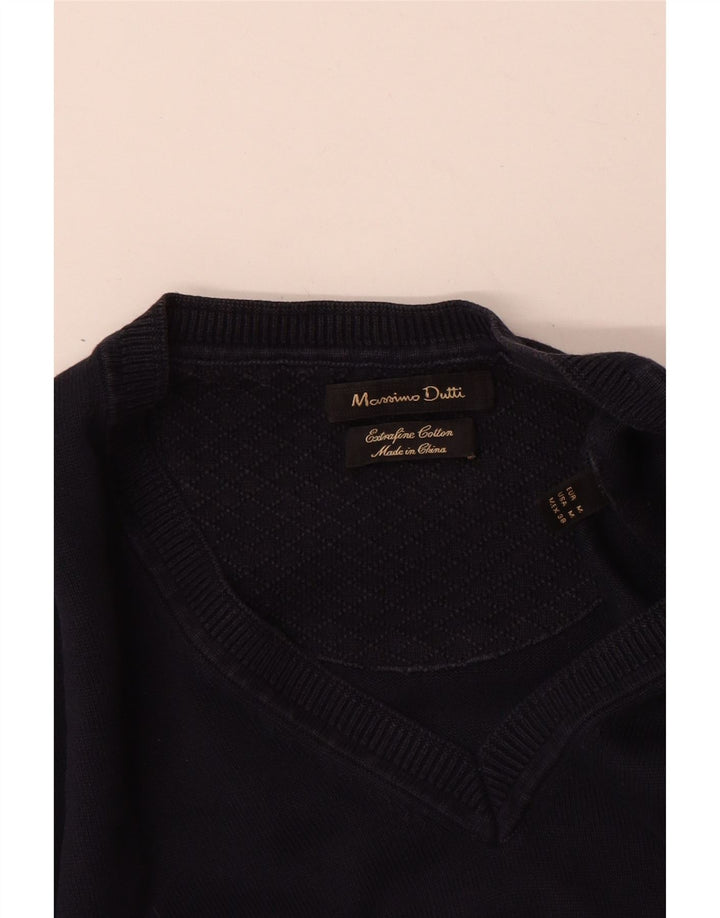 Zara Mens V-Neck Jumper Sweater Medium Navy Blue Cotton
