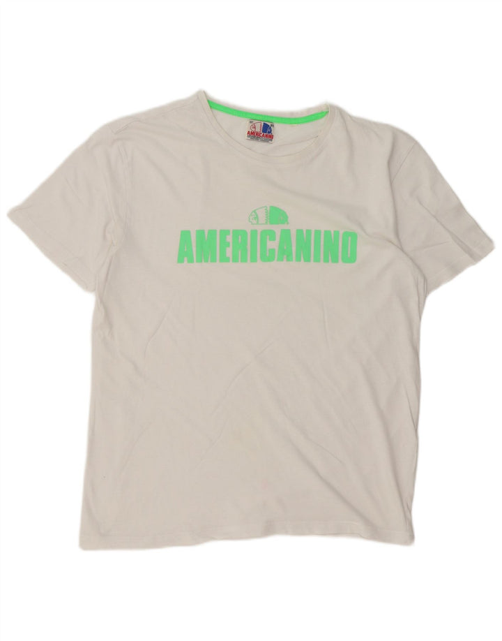 Americanino Mens Regular Graphic T-Shirt Top Medium White Cotton