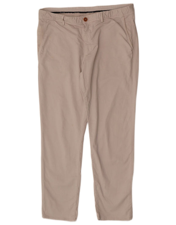 Massimo Dutti Mens Slim Fit Chino Trousers EU 44 Large W34 L28 Beige Cotton