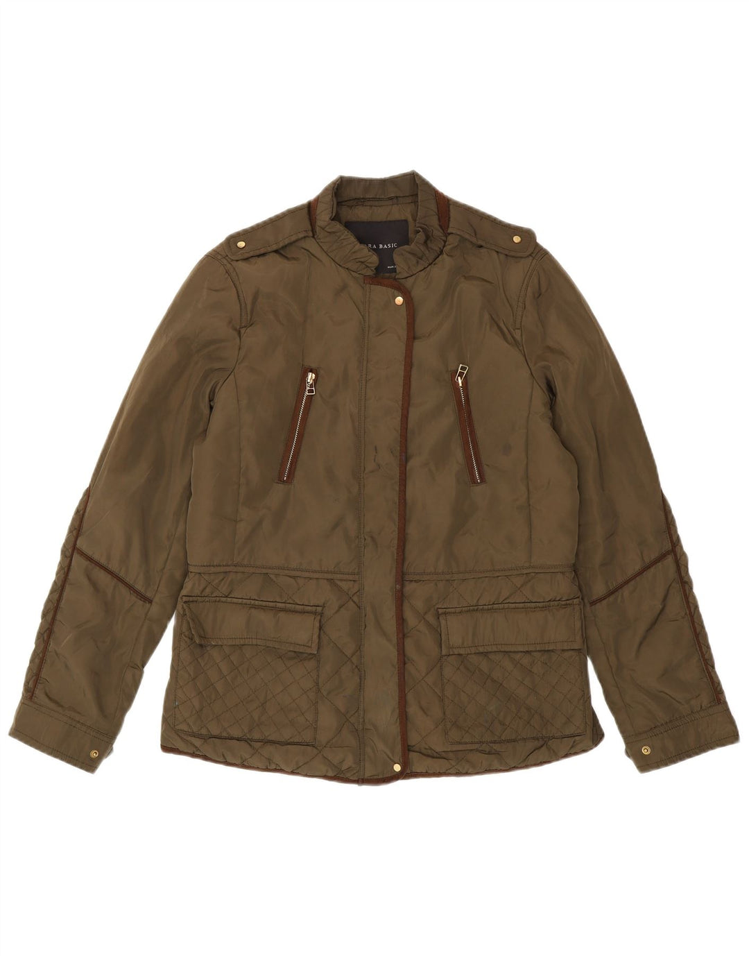 Zara Womens Military Quilted Jacket UK 16 Large Khaki