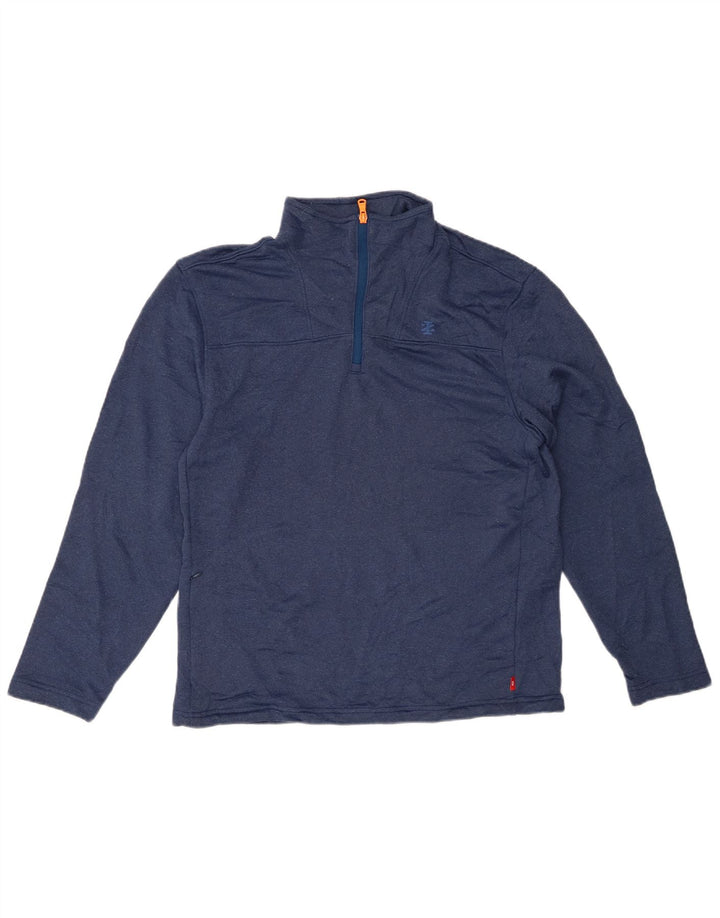 Izod Mens Zip Neck Top Long Sleeve Small Navy Blue Polyester