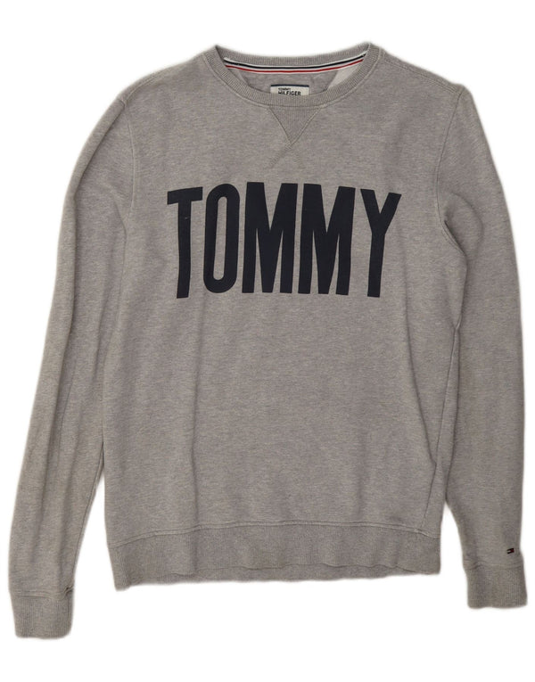Tommy Hilfiger Mens Graphic Sweatshirt Jumper Small Grey Flecked Cotton