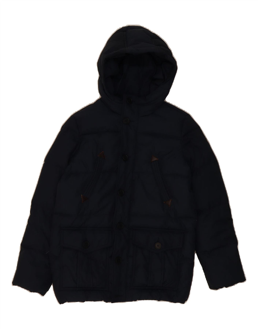 BENETTON Boys Hooded Padded Jacket 10-11 Years XL Navy Blue Polyester Vintage Benetton and Second-Hand Benetton from Messina Hembry 