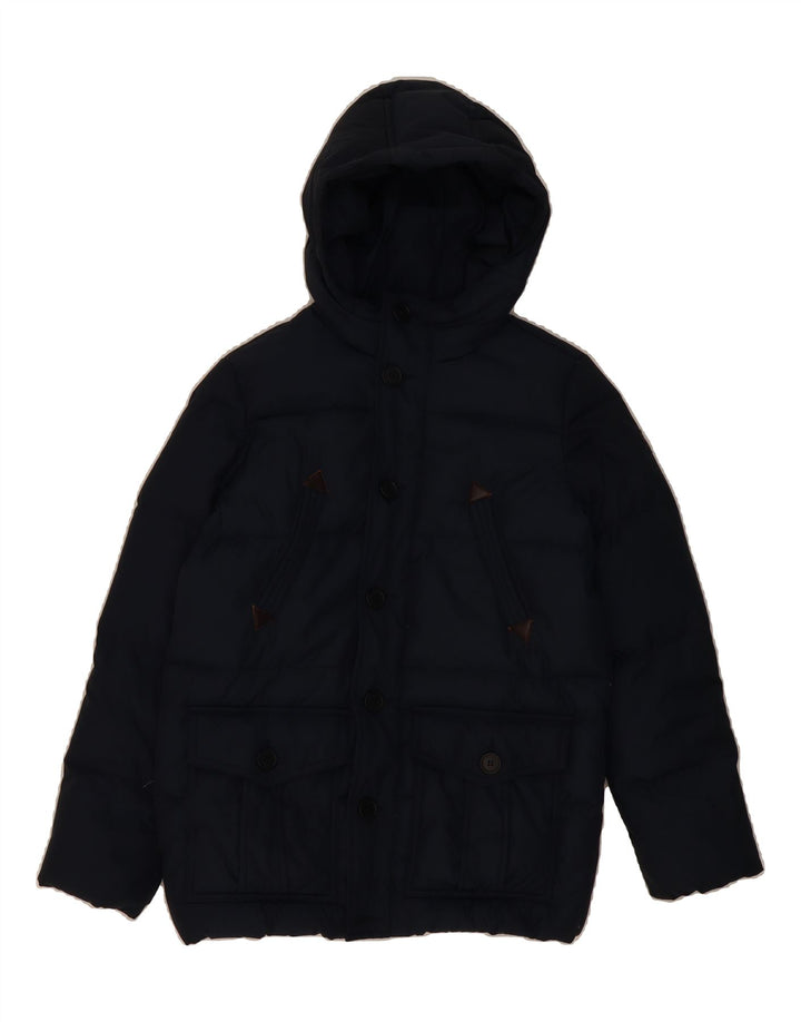 BENETTON Boys Hooded Padded Jacket 10-11 Years XL Navy Blue Polyester Vintage Benetton and Second-Hand Benetton from Messina Hembry 