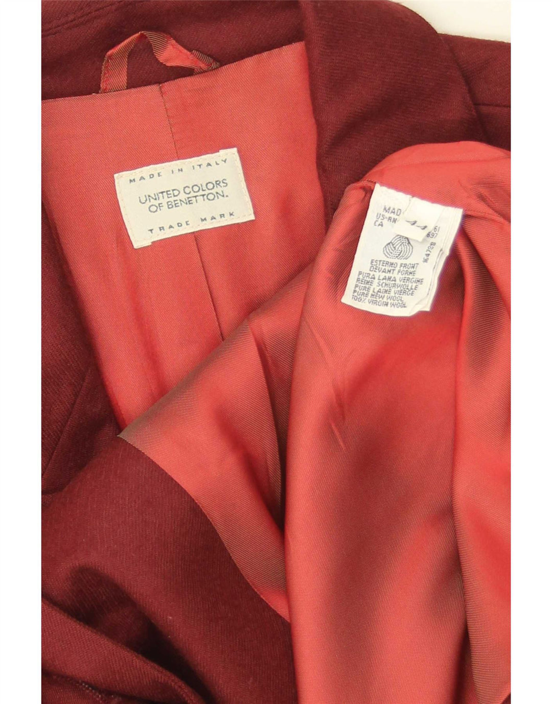 Sacou Benetton pentru femei Crop 2 Button Blazer IT 44 Medium Burgundy Lână