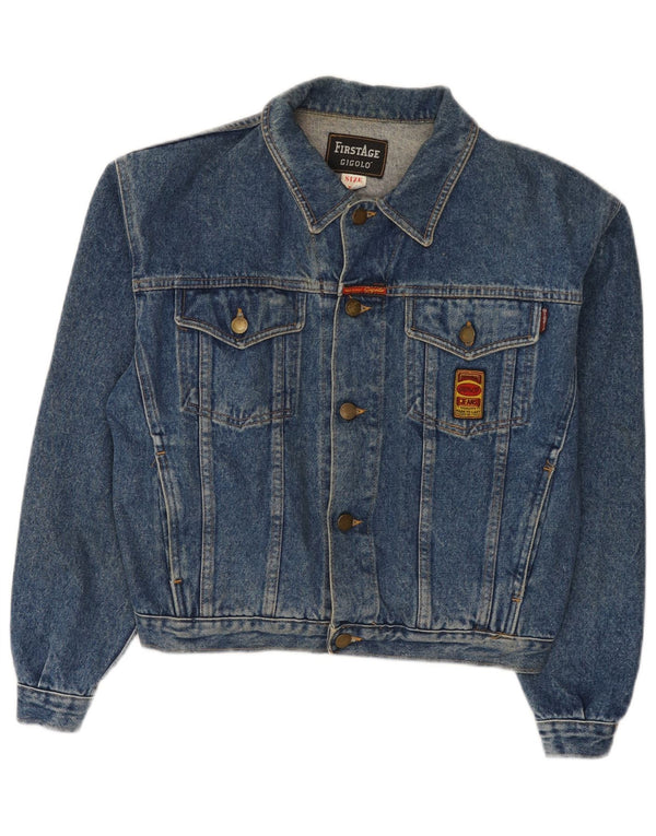 Vintage mujer chaqueta de mezclilla Reino Unido 14 algodón azul medio
