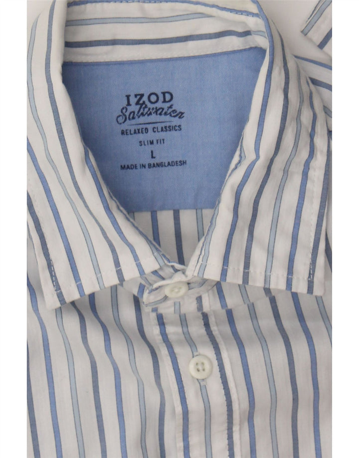 IZOD Mens Slim Fit Shirt Large White Striped Cotton Vintage Izod and Second-Hand Izod from Messina Hembry 