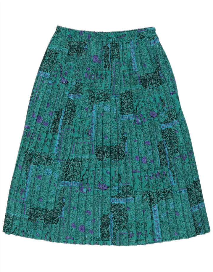VINTAGE Womens Abstract Pattern Pleated Skirt IT 42 Medium W28  Turquoise