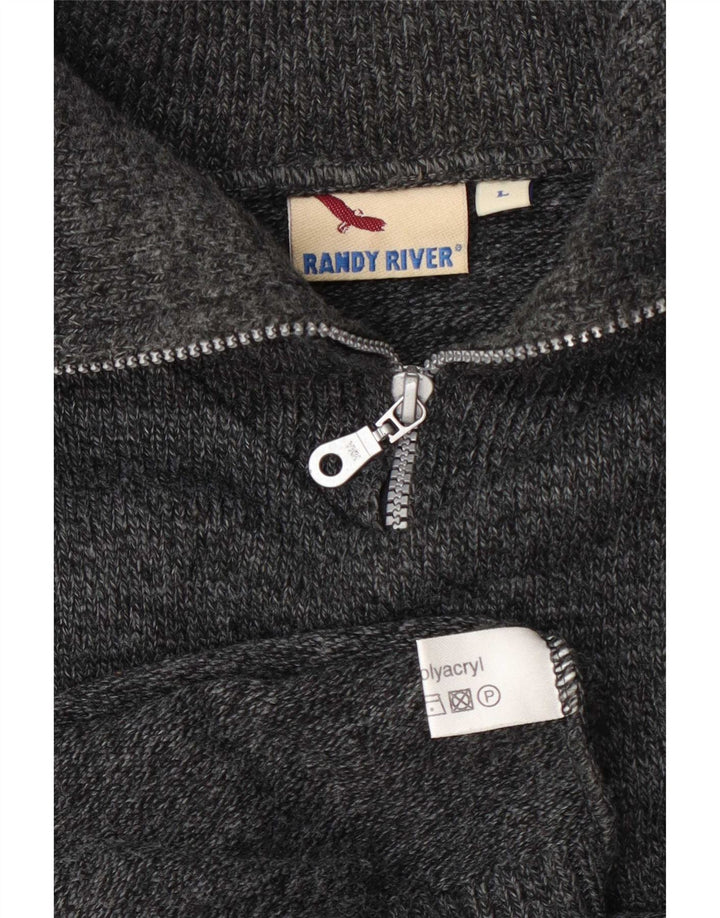 Randy River Herre Zip Neck Jumper Sweater Large Grey Fair Isle Polyacrylic
