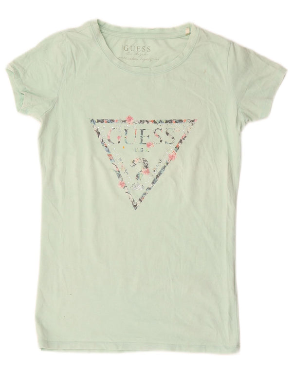 Guess Womens Graphic T-Shirt Top UK 12 Medium Green Cotton