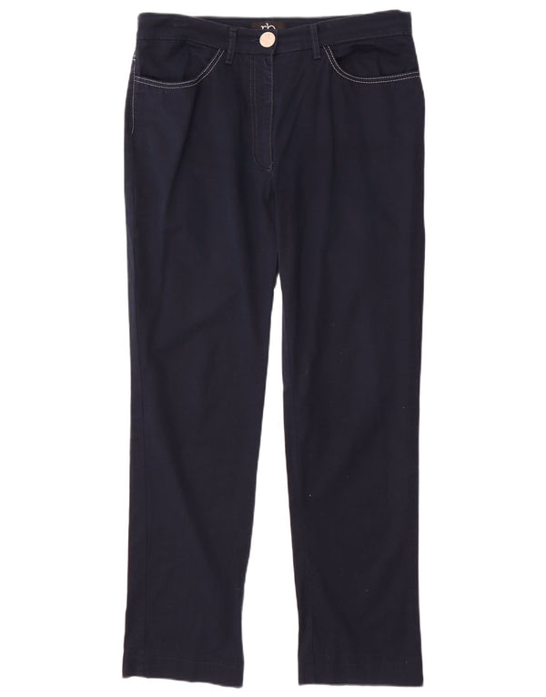 Roccobarocco Womens Straight Casual Trousers W34 L30 Navy Blue Cotton
