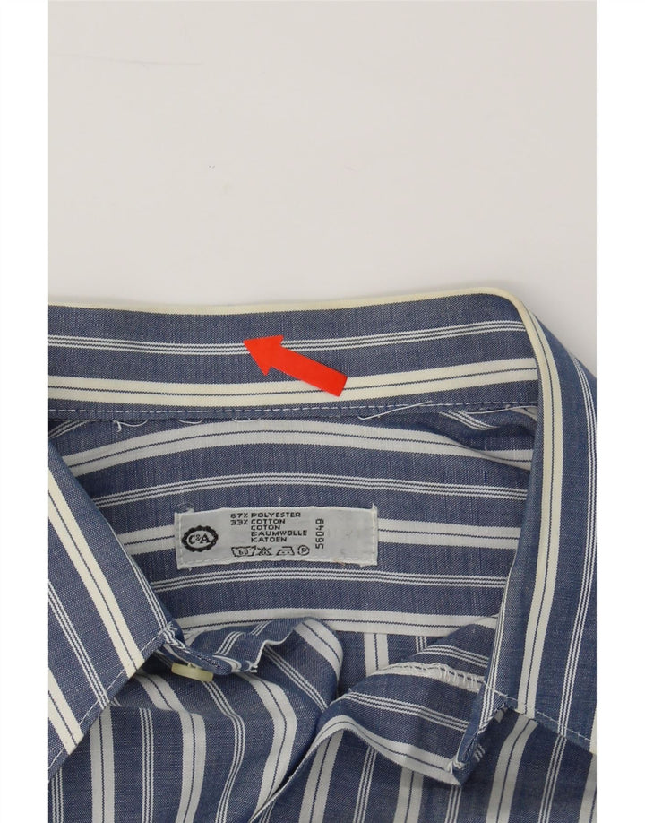 C&A Mens Short Sleeve Shirt Small Navy Blue Pinstripe Polyester Vintage C&A and Second-Hand C&A from Messina Hembry 