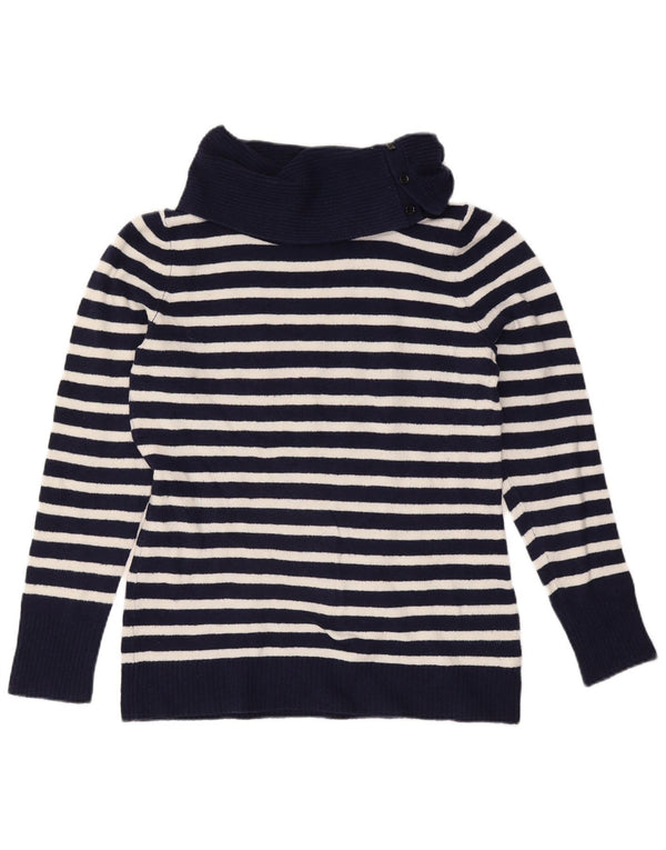 Gap Womens Roll Neck Jumper Sweater UK 16 Large Navy Blue Stribet Bomuld