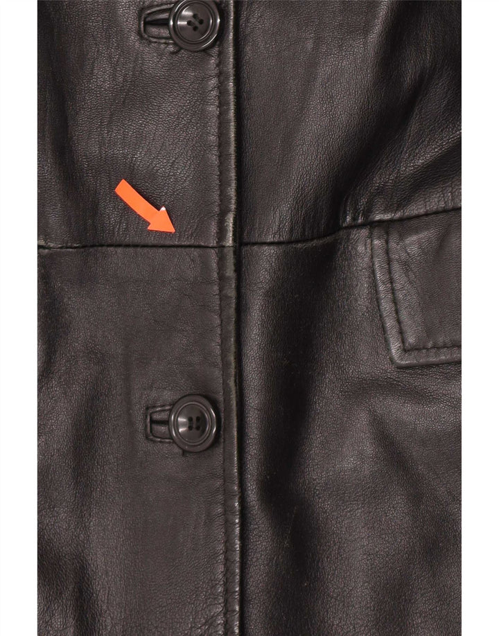 Vintage mujer cuero abrigo Reino Unido 14 medio negro