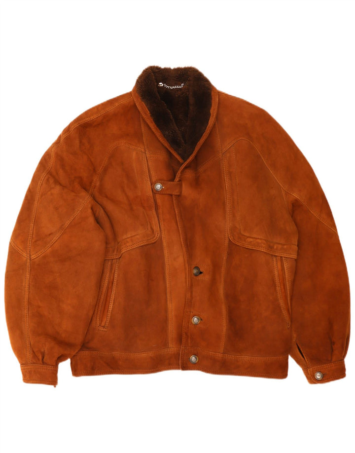 Vintage Mens Shearling Jacket IT 54 2XL Brown