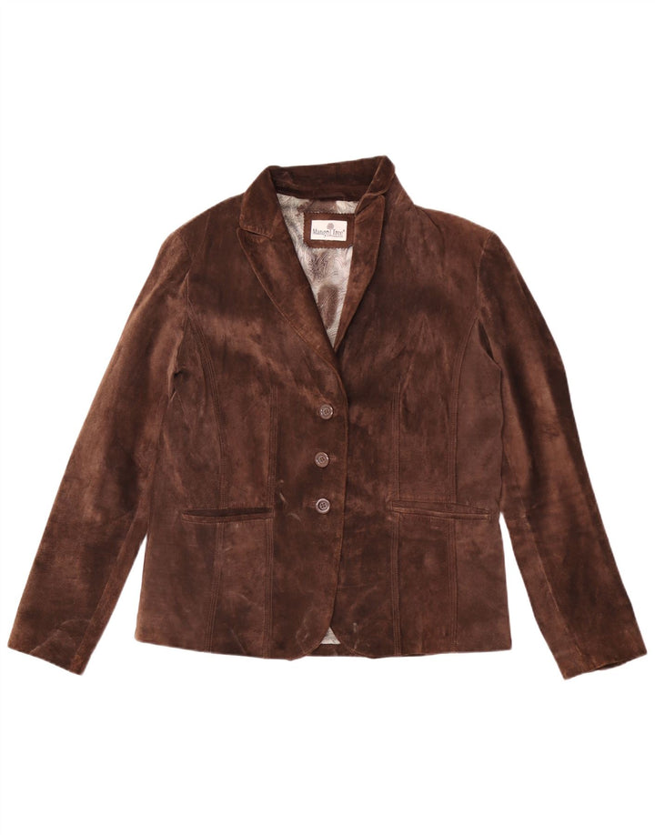 Vintage Womens 3 Button Suede Blazer Jacket UK 40 Large Brown Leather