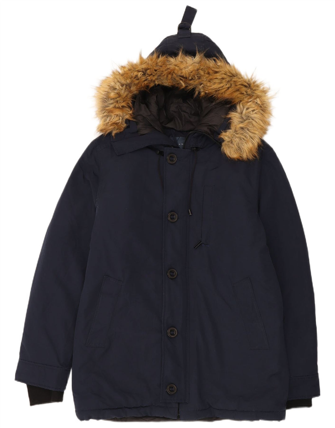 ZARA Herre Hooded Parka Jacket UK 40 Large Navy Blue Polyester