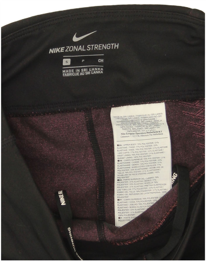 Nike Dame Dri Fit Capri Leggings UK 8 Small Black Geometric Polyester