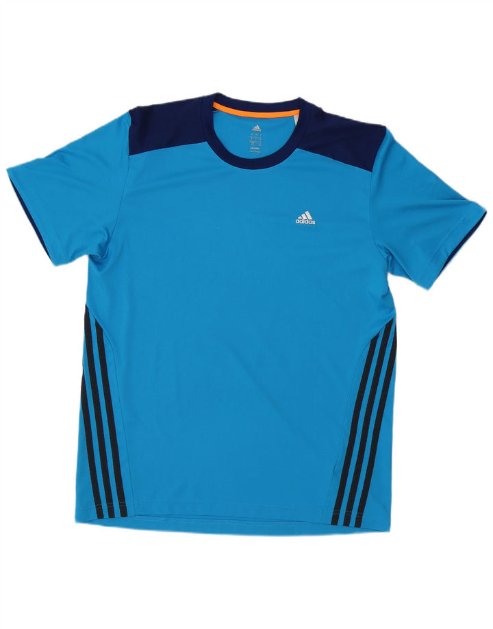ADIDAS Mens T-Shirt Top Large Blue Colourblock Polyester