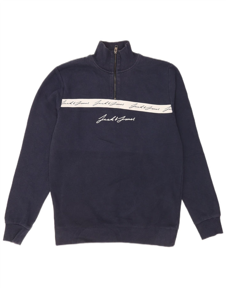 Jack & Jones Mens Graphic Sweatshirt Jumper Medium Navy Blue Colourblock