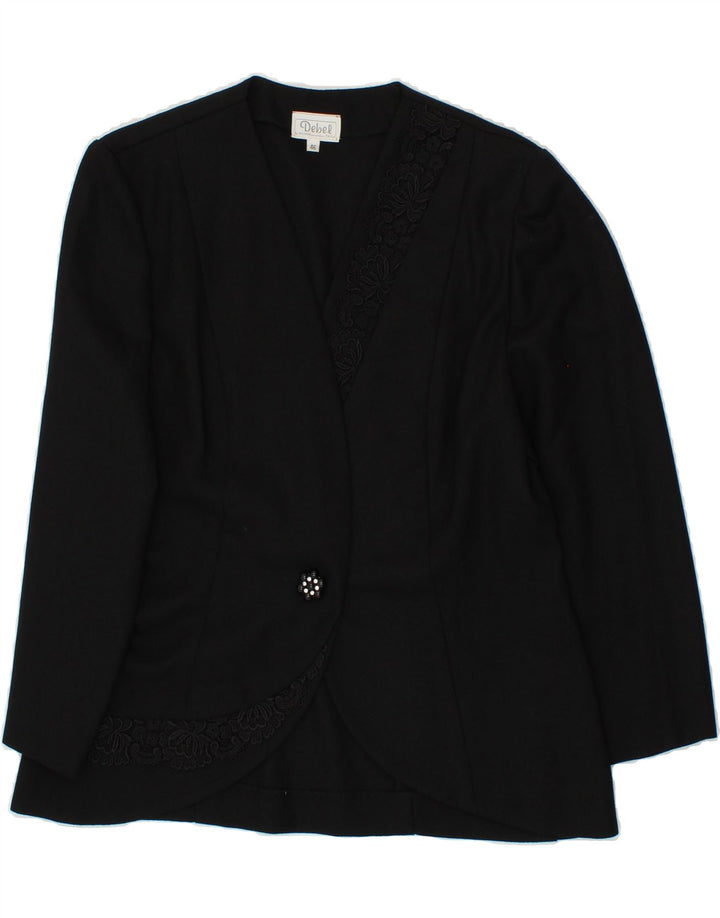 VINTAGE Womens 1 Button 3/4 Sleeve Blazer Jacket IT 46 Large Black Floral Vintage Vintage and Second-Hand Vintage from Messina Hembry 