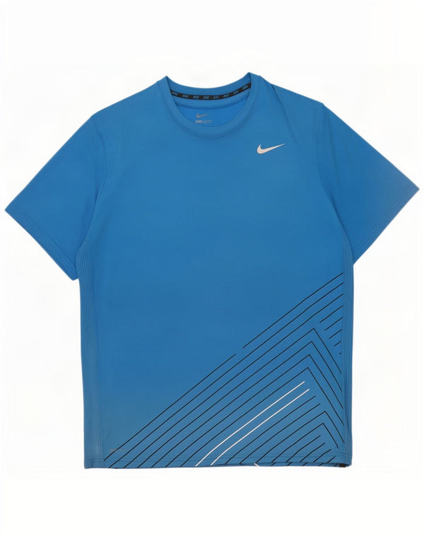 Nike herre Dri Fit T-shirt top 2XL blå geometrisk polyester