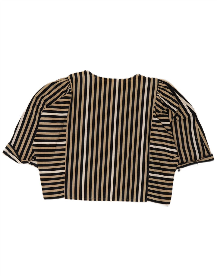 C & A Womens Crop Bluse Top EU 42 Stor sort stribet bomuld