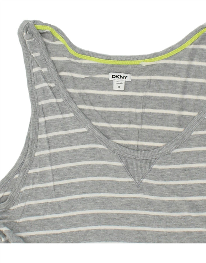 DKNY Womens Vest Top UK 18 XL Grey Striped Vintage Dkny and Second-Hand Dkny from Messina Hembry 