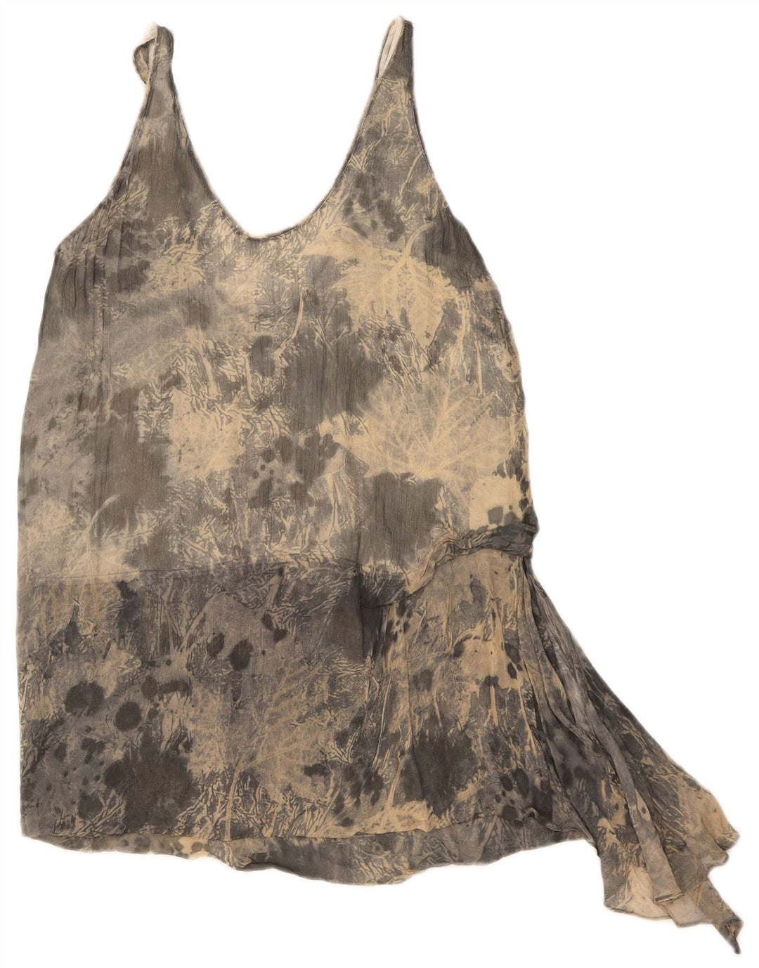Zara Womens Sleeveless Asymmetric Tunic Top UK 12 Medium Grey Tie Dye