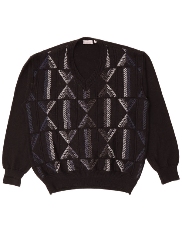 WESTBURY Jersey con cuello en V para hombre XL Lana geométrica negra