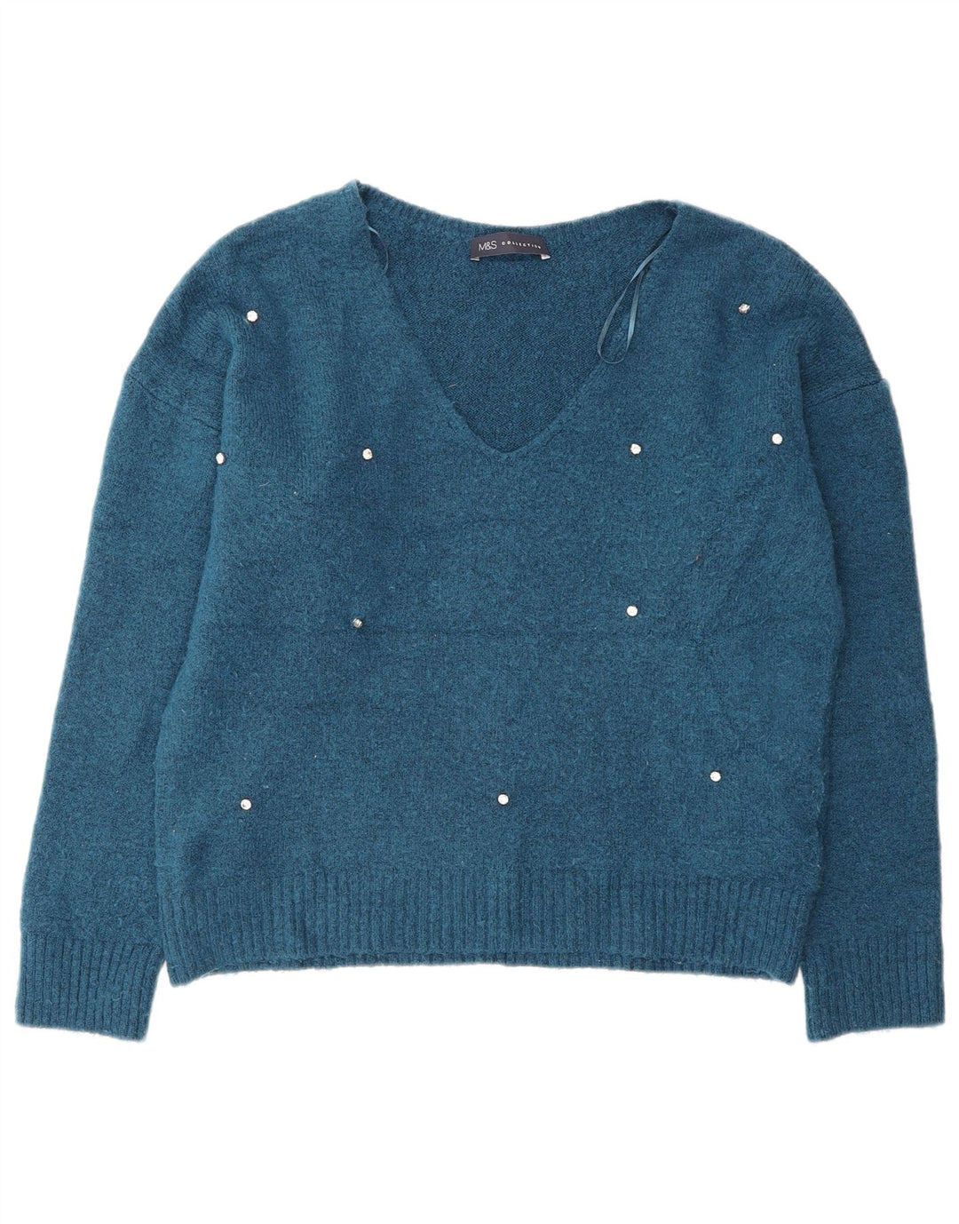 Marks & Spencer Womens Oversized V-Neck Jumper Sweater UK 10 Small Blue