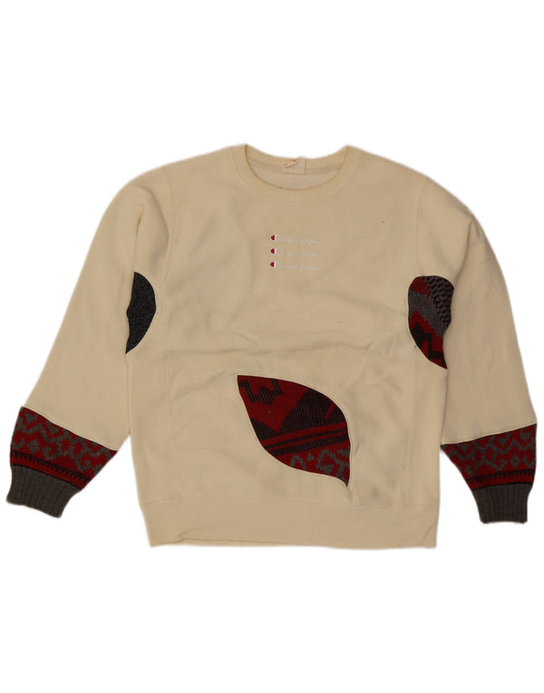 Champion Womens Graphic Sweatshirt Jumper UK 16 Large Off White Colourblock