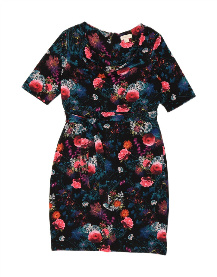 MONSOON Womens Sheath Dress UK 14 Large Black Floral Polyester