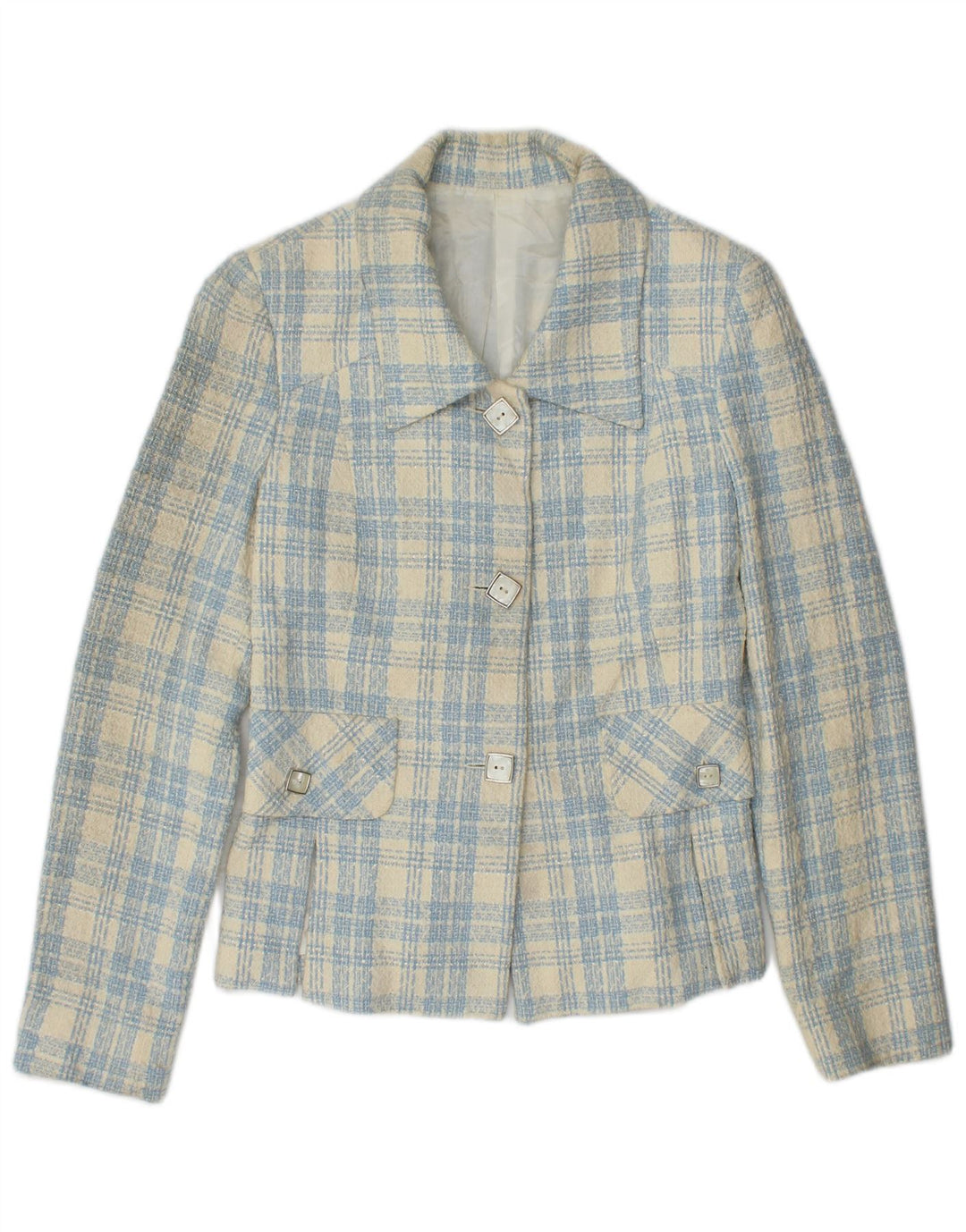 vintage Femme 3 Bouton Blazer Veste IT 42 Moyen Bleu Check Coton