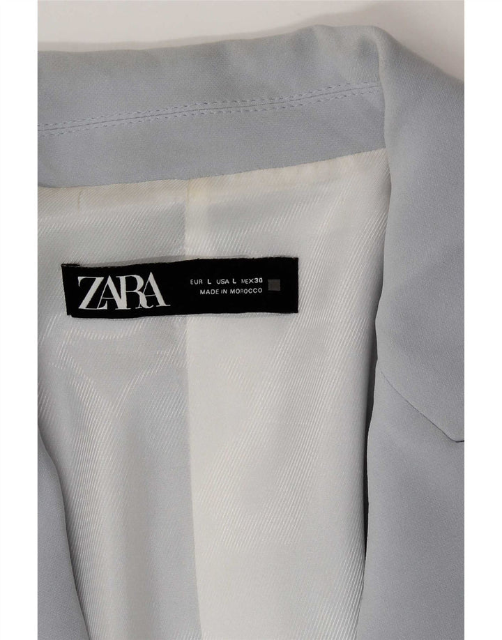 Zara Womens 3/4 Sleeve Open Blazer Jacket UK 16 Large Blue