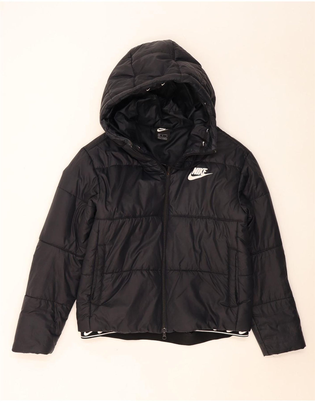 Jachetă căptușită cu glugă Nike pentru femei UK 14 Poliester mediu negru