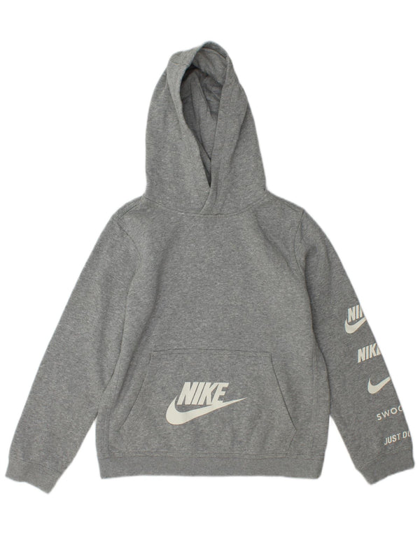 Chłopięcy sweter z kapturem Nike z grafiką, 12-13 lat, duży, szary, bawełniany w plamki