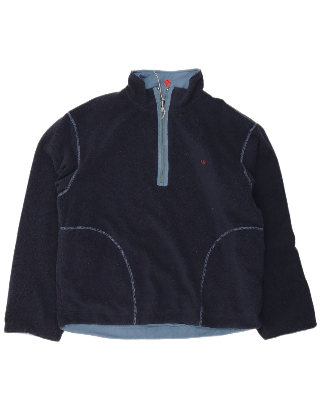 Fat Face Mens Zip Neck Reversible Fleece Jumper Medium Navy Blue Polyester