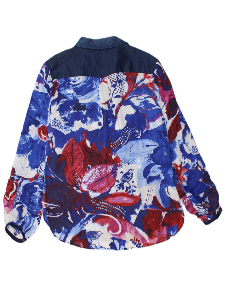 Desigual Womens Pullover Shirt Blouse UK 10 Small Blue Floral