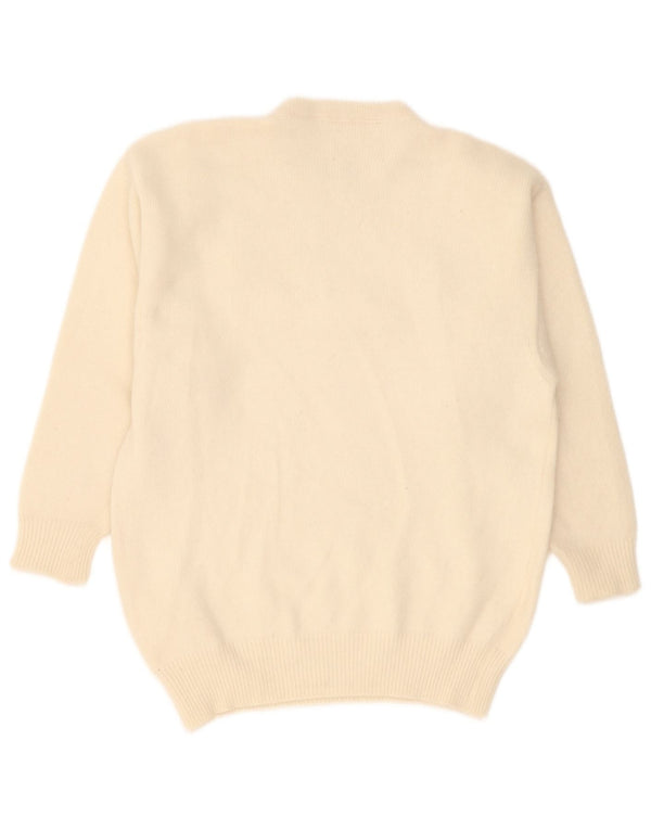 Maglione maglione girocollo da donna vintage UK 16 grande lana Paisley bianco sporco