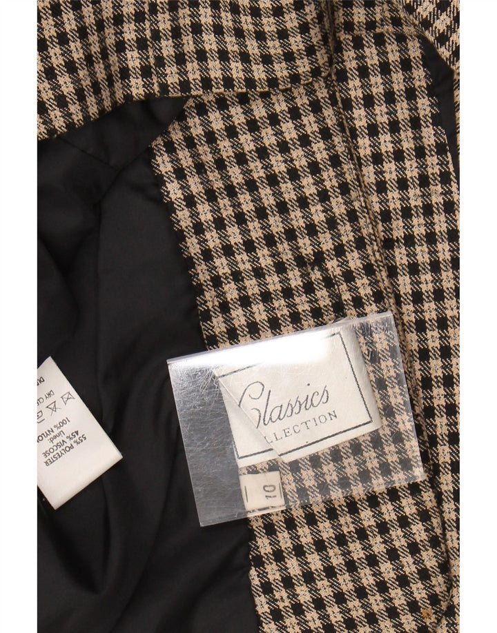 CLASSICS Womens 4 Button Blazer Jacket UK 10 Small Beige Check Polyester