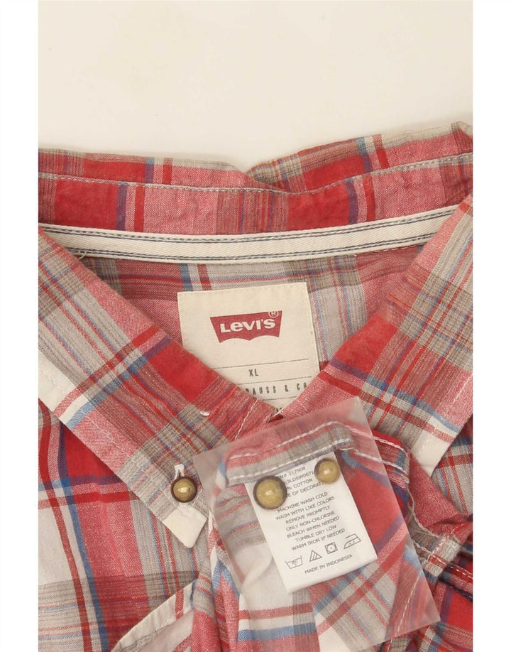 Levi's Mens Short Sleeve Shirt XL Red Check Cotton