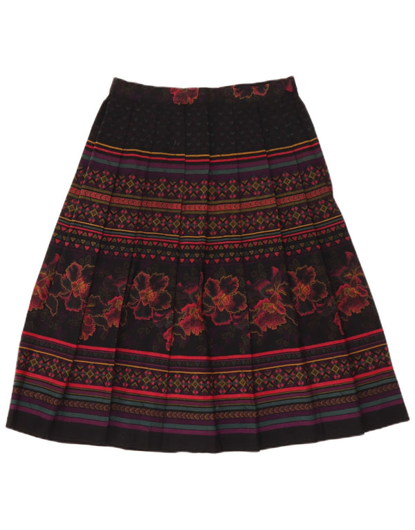 Vintage Womens Knife Pleated Skirt W28 Medium Black Floral