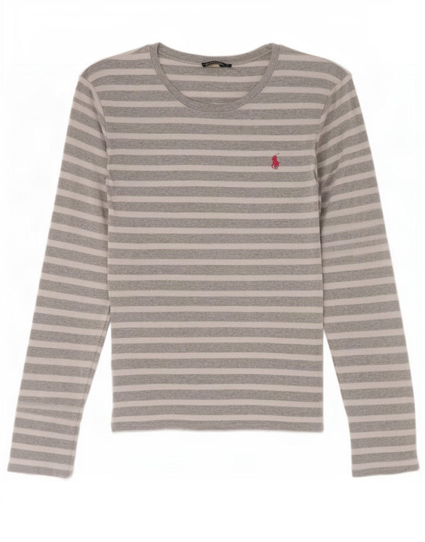 Polo Ralph Lauren Top da donna a maniche lunghe UK 12 Cotone a righe grigio medio