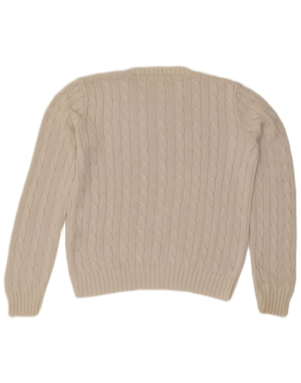 Maglione maglione girocollo da donna Ralph Lauren UK 12 cotone bianco medio