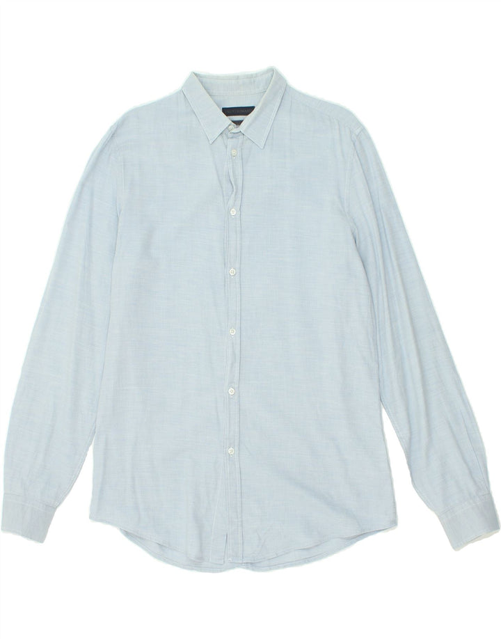 TRUSSARDI Mens Regular Fit Shirt Size 41 Medium Blue Cotton Vintage Trussardi and Second-Hand Trussardi from Messina Hembry 